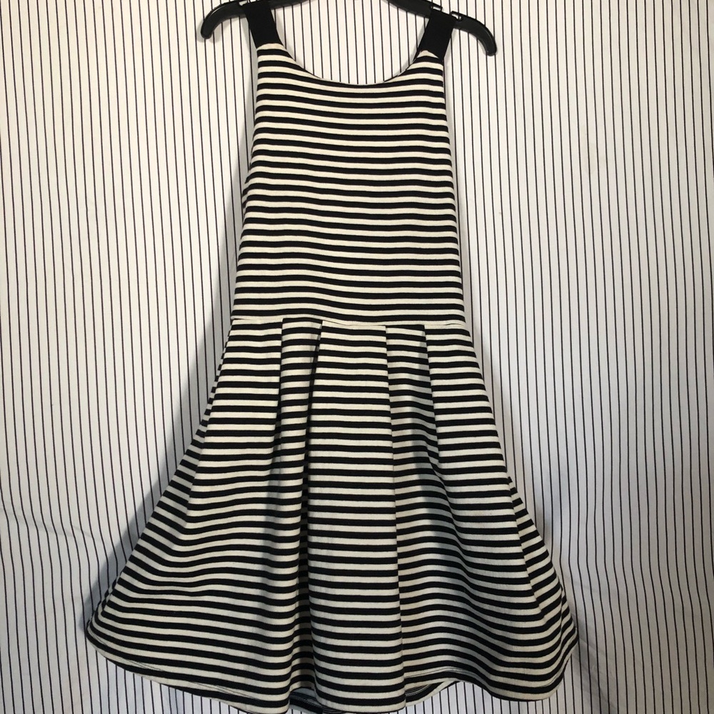 Black and white striped midi dress.